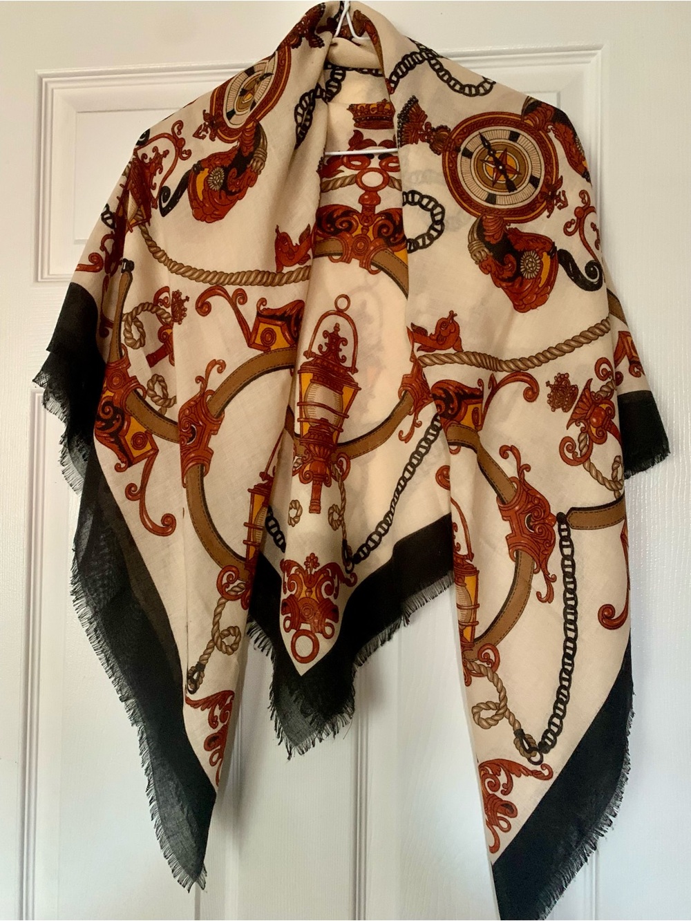 Emanuel Geraldo Vintage Cream, Rust & Black Ornate Print Scarf